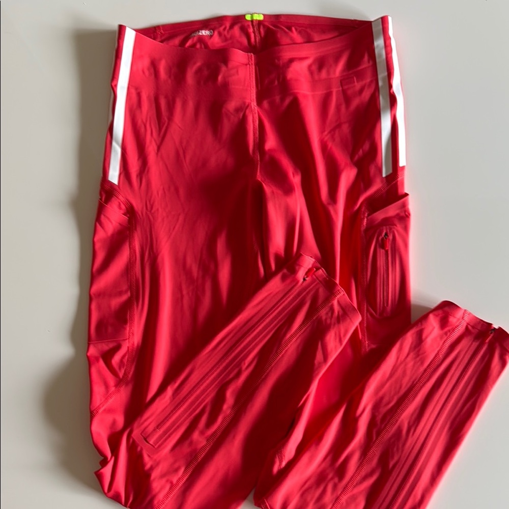 2025 Pro Team adidas Red Leggings with White Stripes, zipper pocket & legs. NWOT